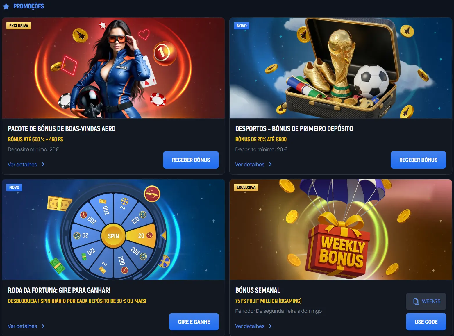 Promoções e bónus disponíveis no Aerobet