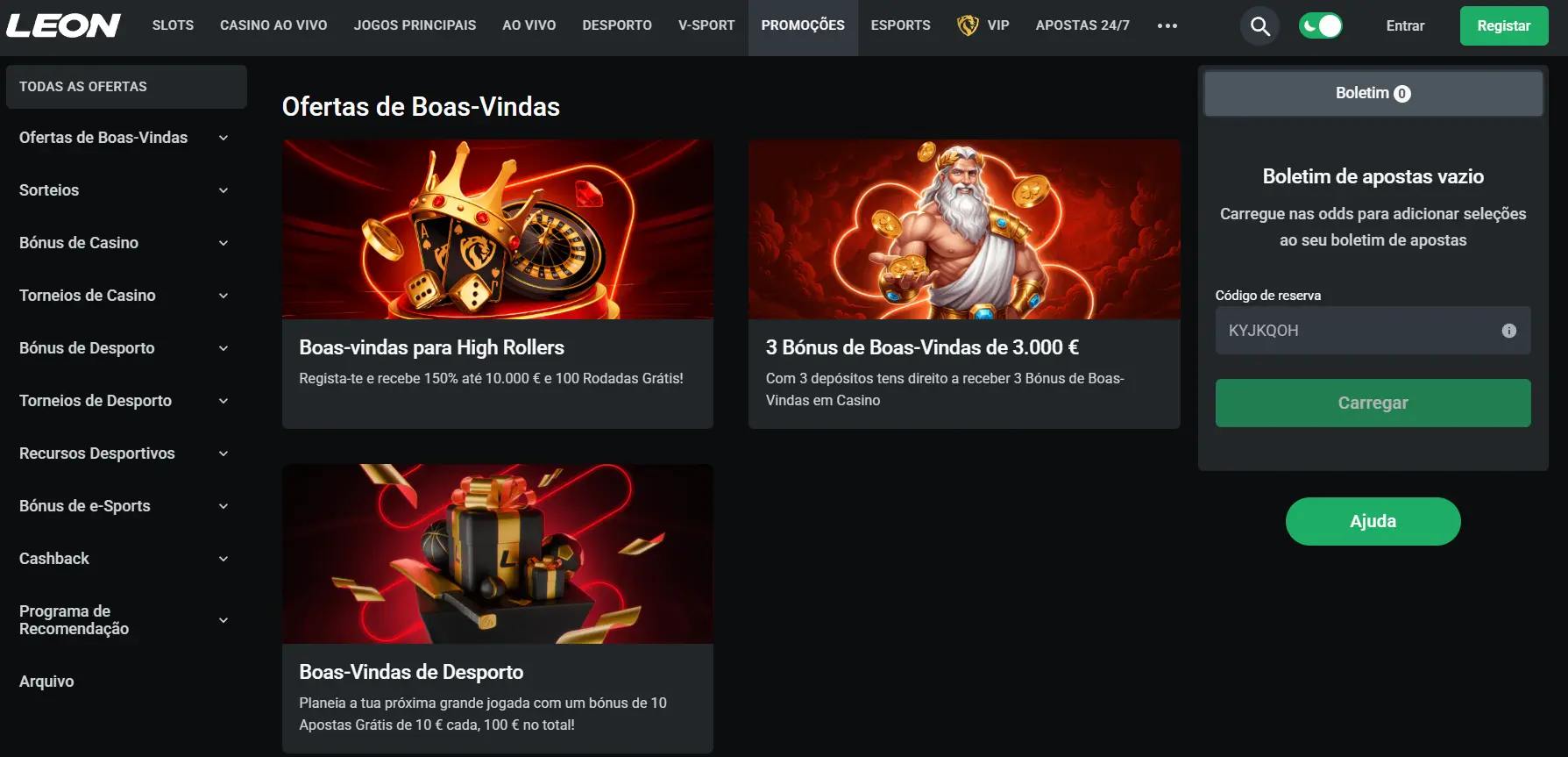 Ofertas de bónus e promoções do Casino Leon