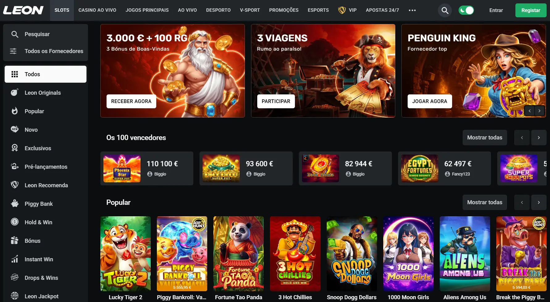 Jogos disponíveis no Casino Leon