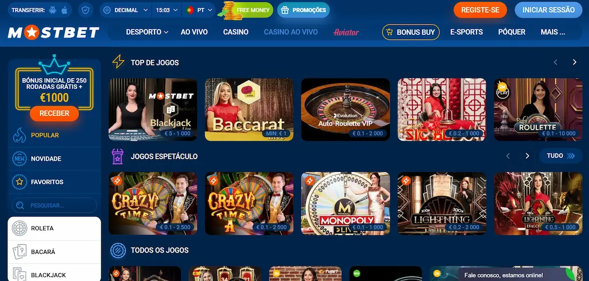 Casino ao vivo no cassino Mostbet