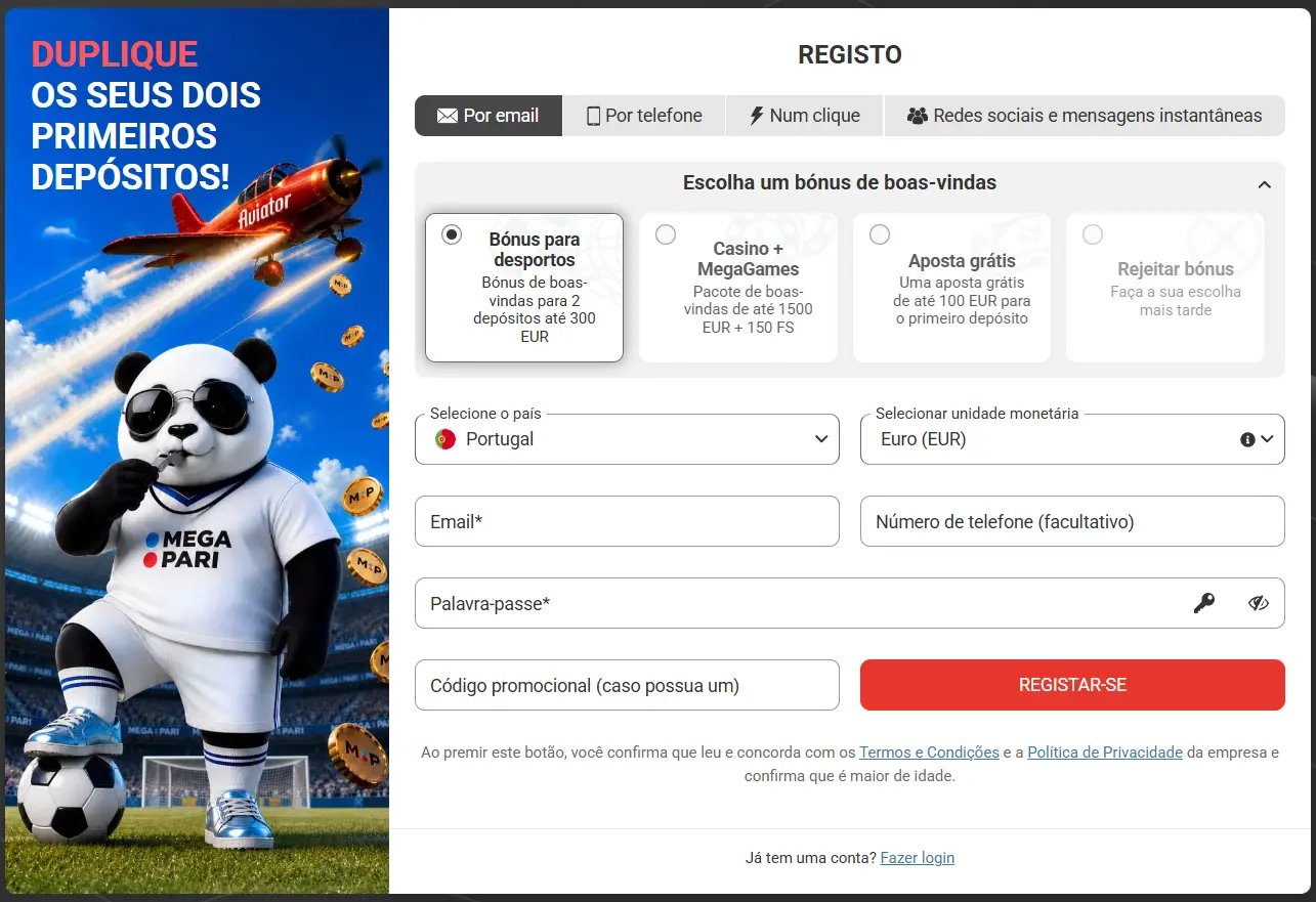 Imagem do formulário de registo na Megapari