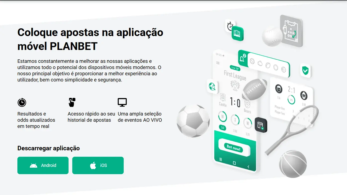 Imagem da aplicação Planbet para Android e iPhone