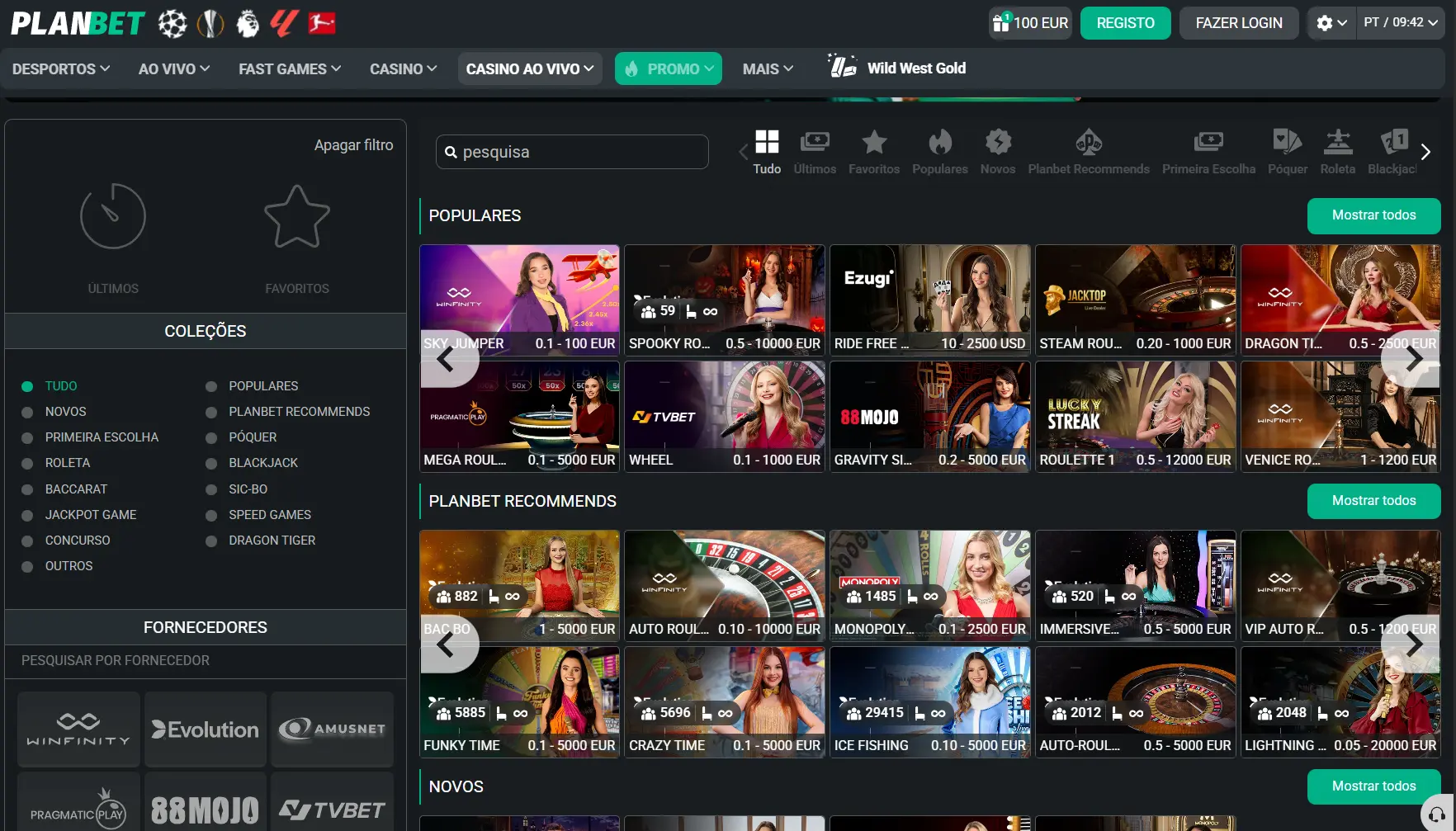 Imagem dos jogos de casino ao vivo do Planbet