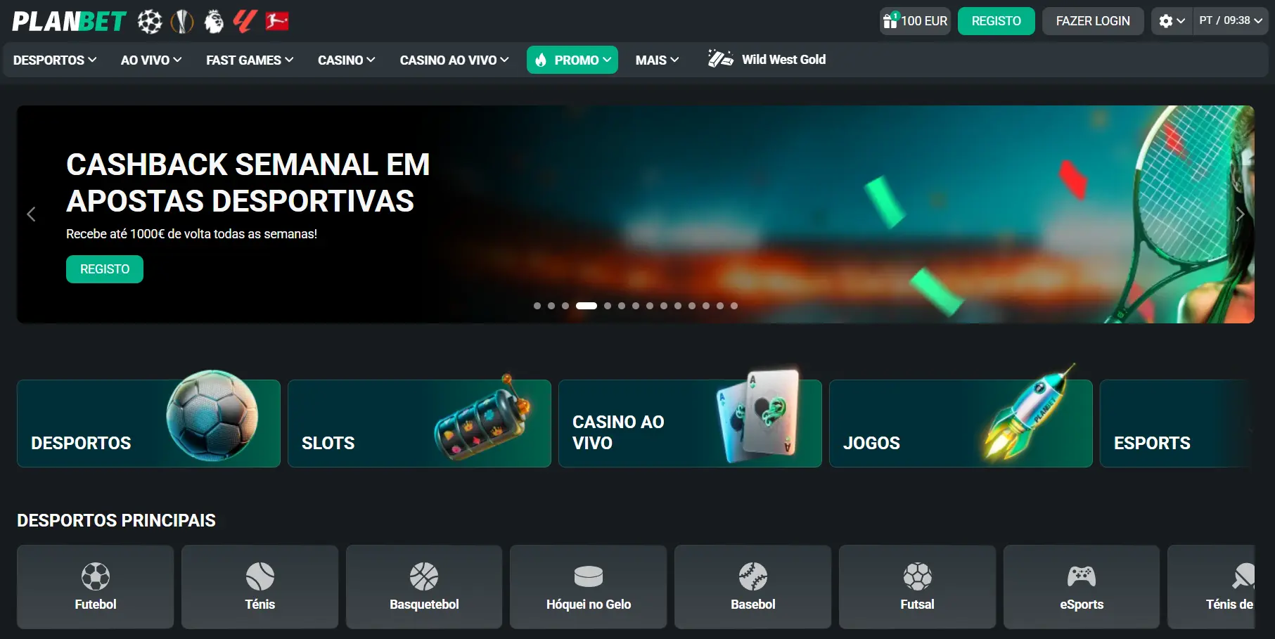 Imagem da página inicial do Planbet Casino