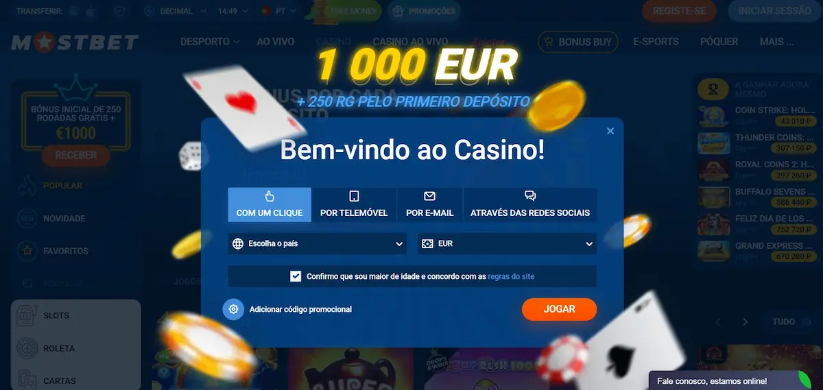 Cadastro no Cassino Mostbet