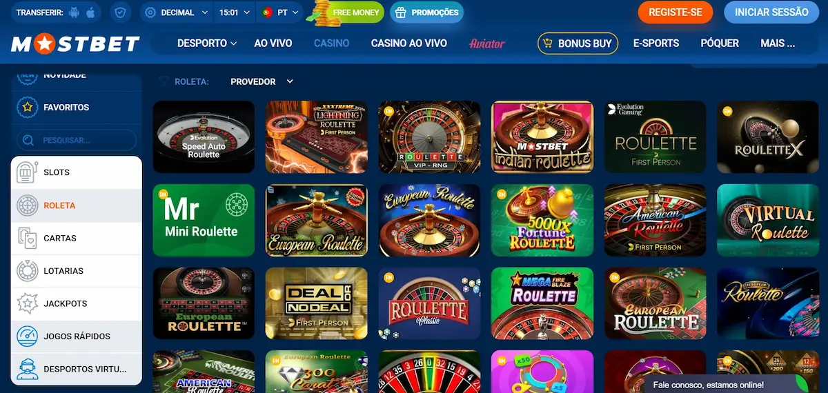 Roleta no cassino Mostbet