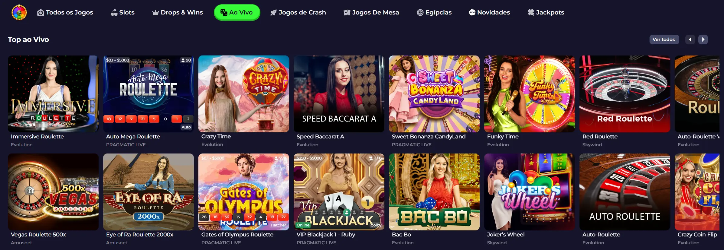 Jogos de casino ao vivo no Spinoloco