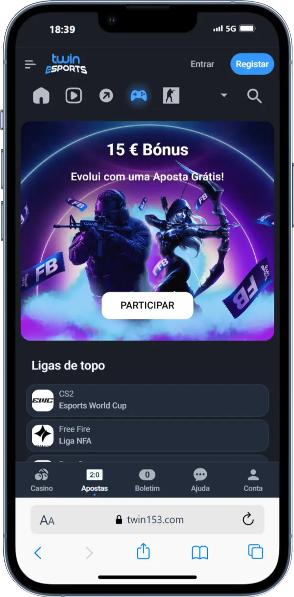 Captura de tela do site Twin, seção de eSports