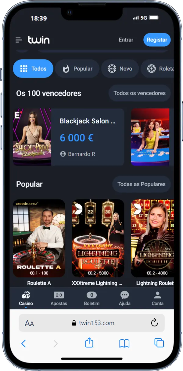 Captura de tela do site Twin, seção de Live Casino