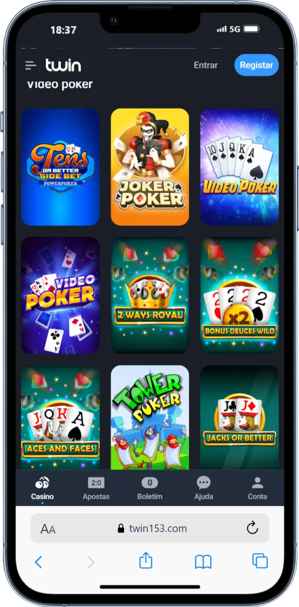 Captura de tela do site Twin, seção de Videopoker